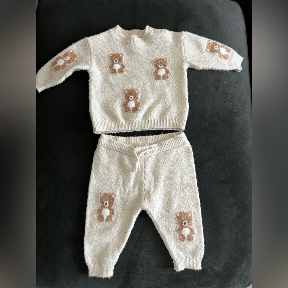 H&M Cream Teddy Bear Knit Baby Matching Sweater Set
